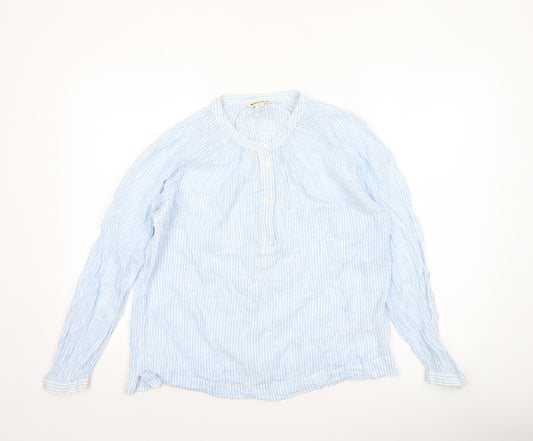 Whistles Women Blue Striped Cotton Long Sleeve Blouse UK 14