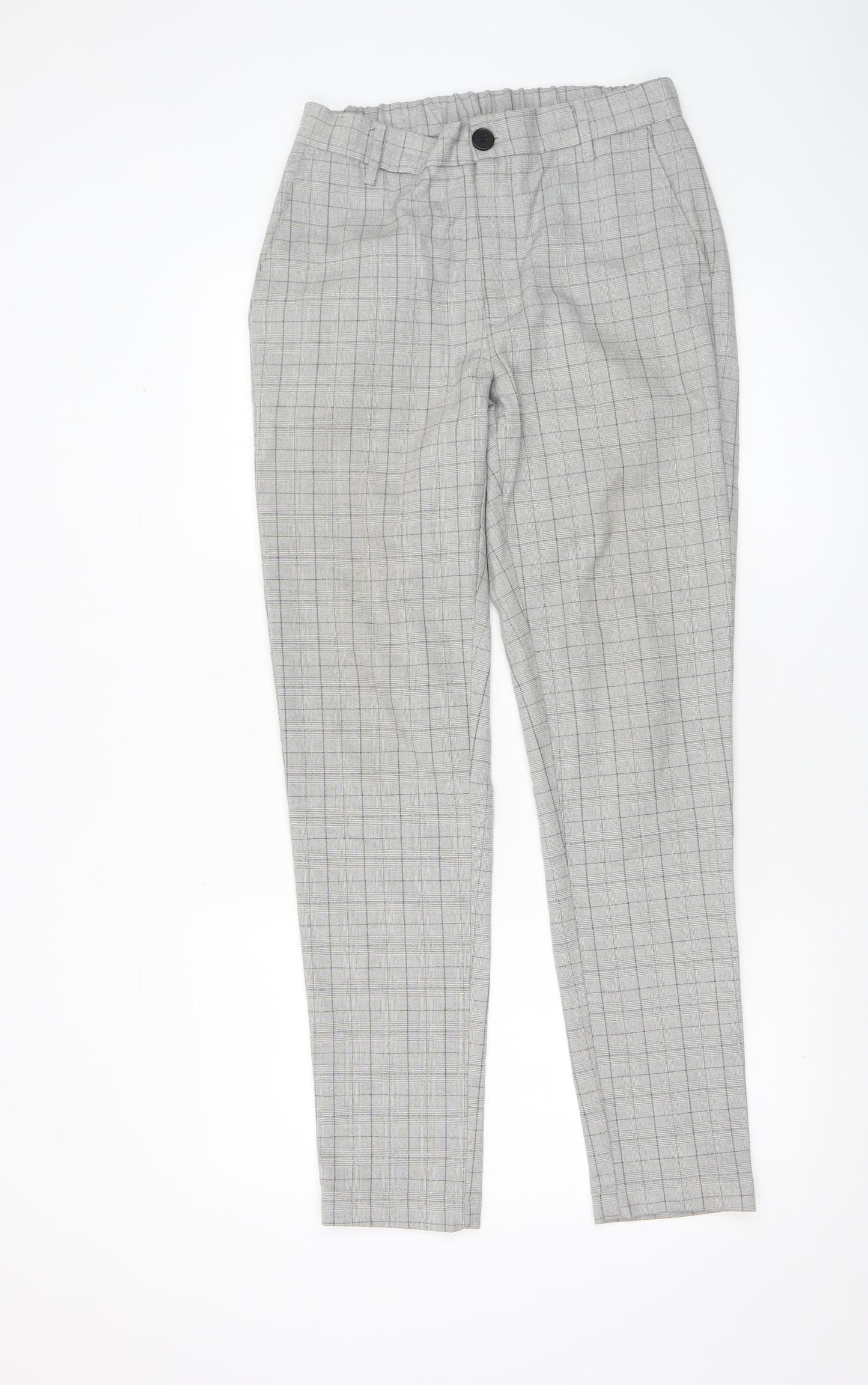 Daily Aesthetikz Men's Grey Check Slim Trousers M Polyester Viscose Blend