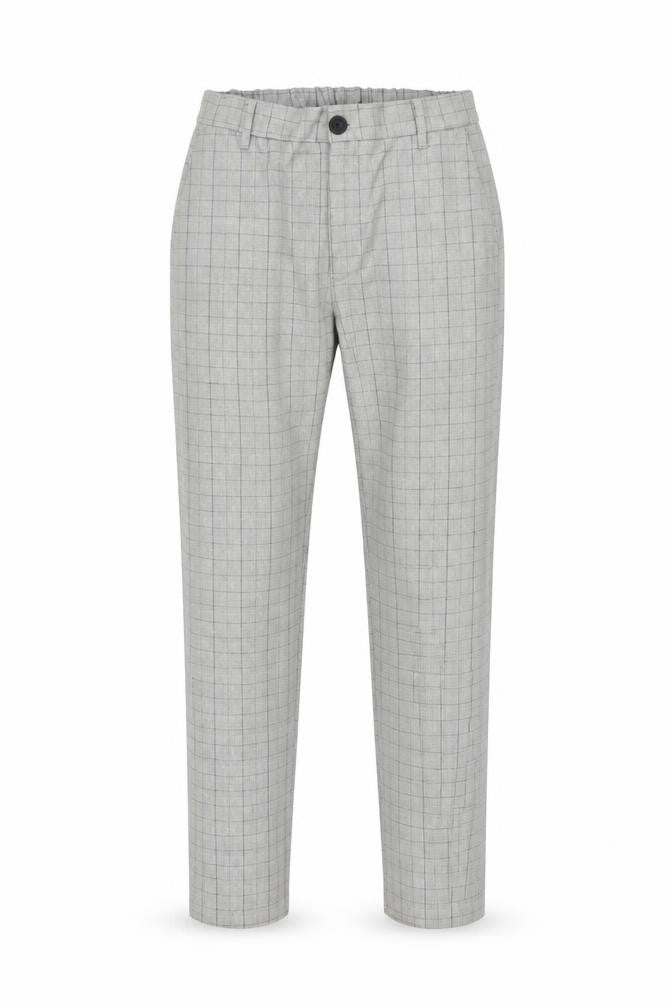Front view of Daily Aesthetikz Men's Grey Check Slim Trousers M Polyester Viscose Blend