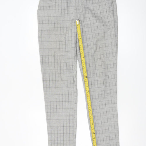 Daily Aesthetikz Men's Grey Check Slim Trousers M Polyester Viscose Blend