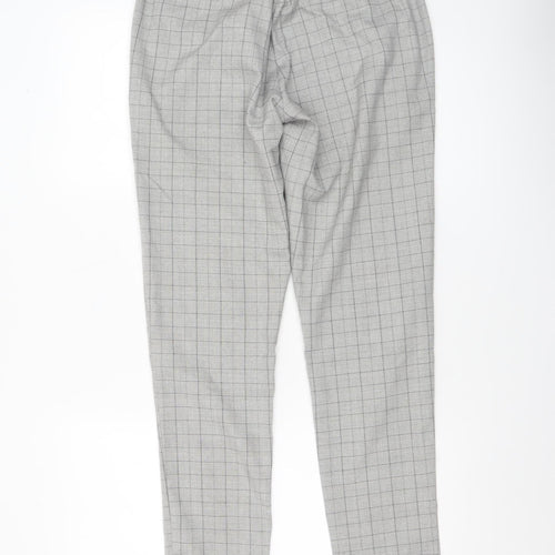 Daily Aesthetikz Men's Grey Check Slim Trousers M Polyester Viscose Blend