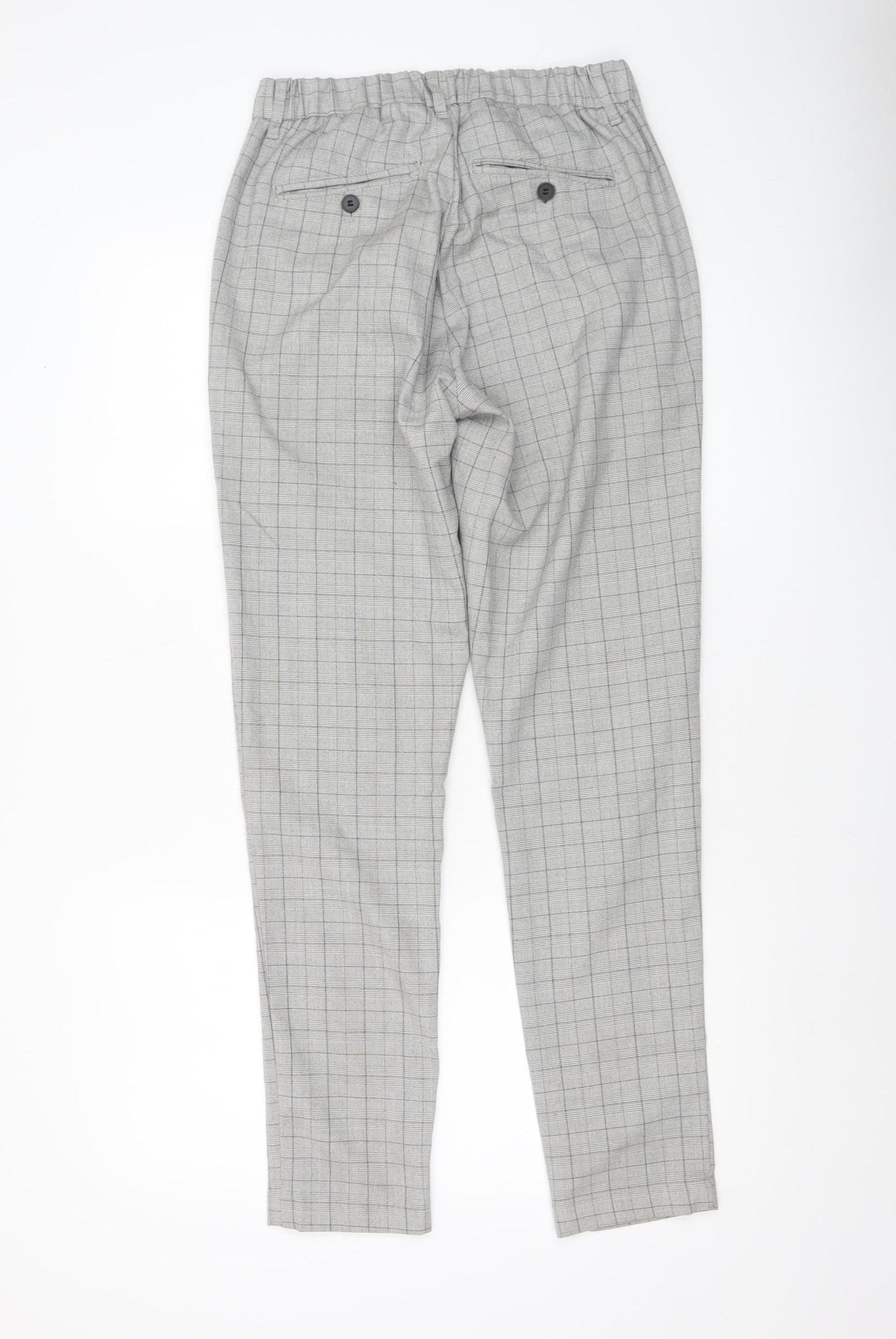 Daily Aesthetikz Men's Grey Check Slim Trousers M Polyester Viscose Blend