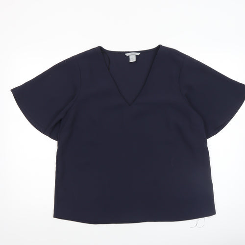 H&M Women’s Navy Blue V-Neck Flutter Sleeve Blouse Size 12