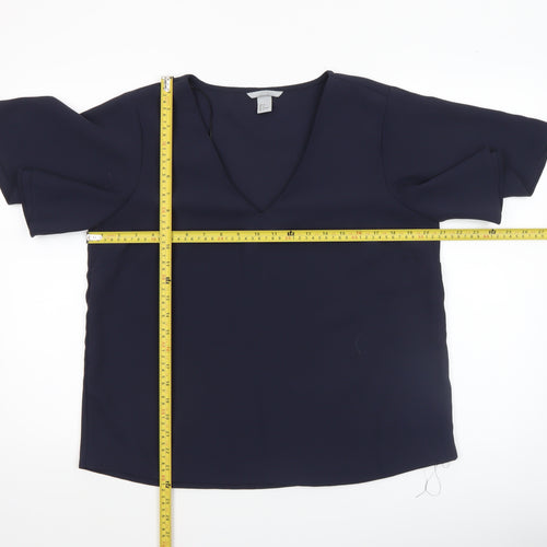 H&M Women’s Navy Blue V-Neck Flutter Sleeve Blouse Size 12