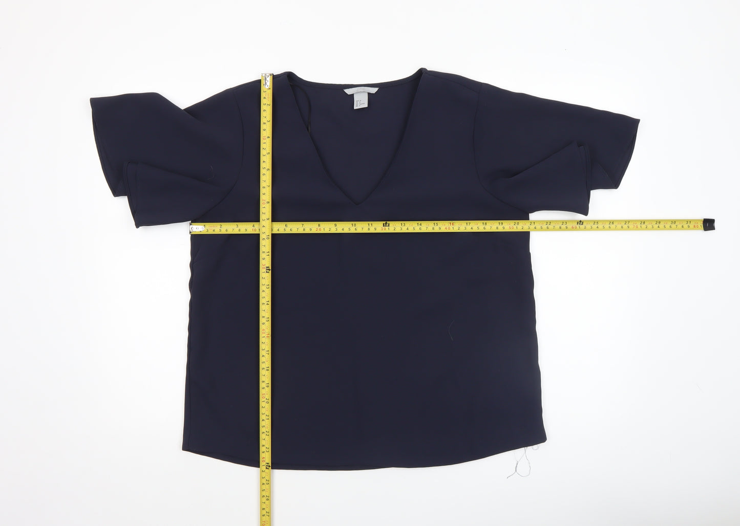 H&M Women’s Navy Blue V-Neck Flutter Sleeve Blouse Size 12