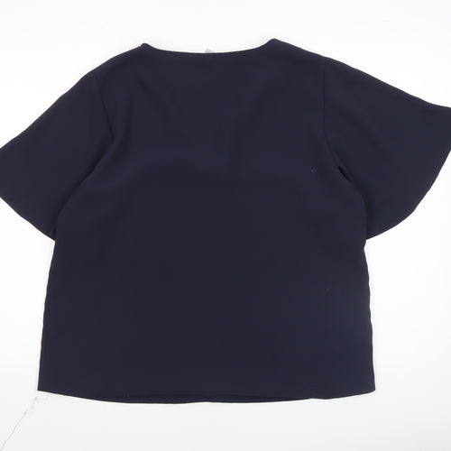 H&M Women’s Navy Blue V-Neck Flutter Sleeve Blouse Size 12