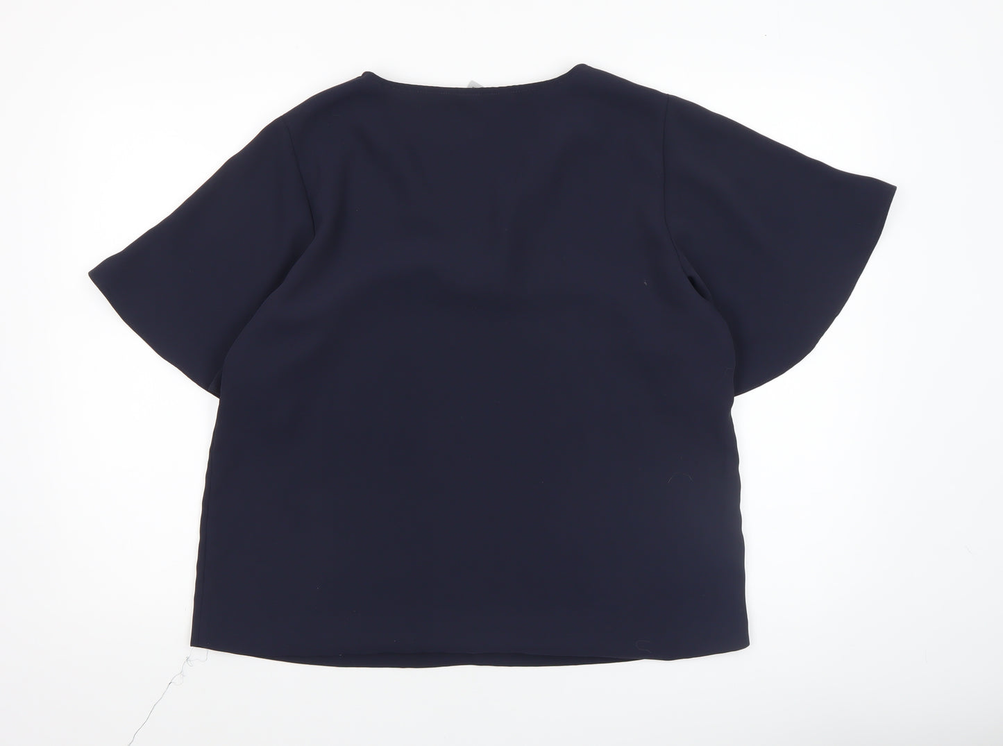 H&M Women’s Navy Blue V-Neck Flutter Sleeve Blouse Size 12