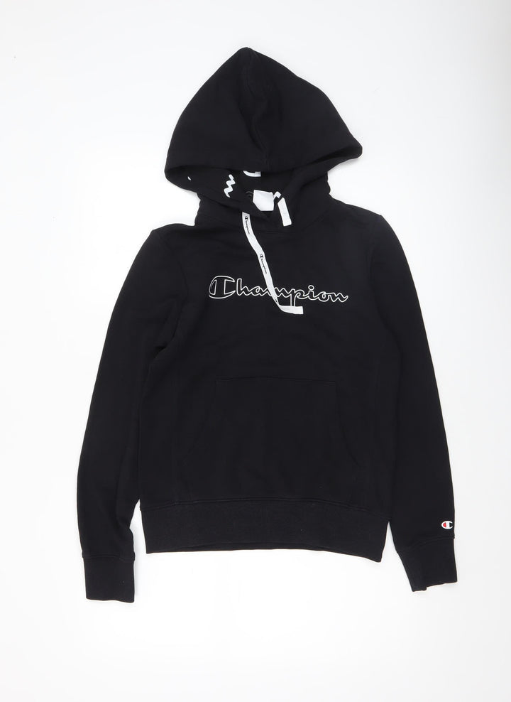 Champion Women's Black Small Pullover Hoodie with Logo Print