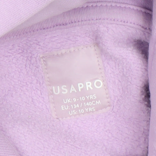 USA Pro Girls Purple Pullover Hoodie 9-10 Years Fleece Lined Casual Top