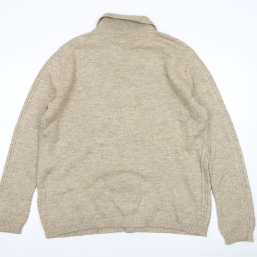 Reclaimed Vintage Men's Beige Wool Collared Cardigan Size S