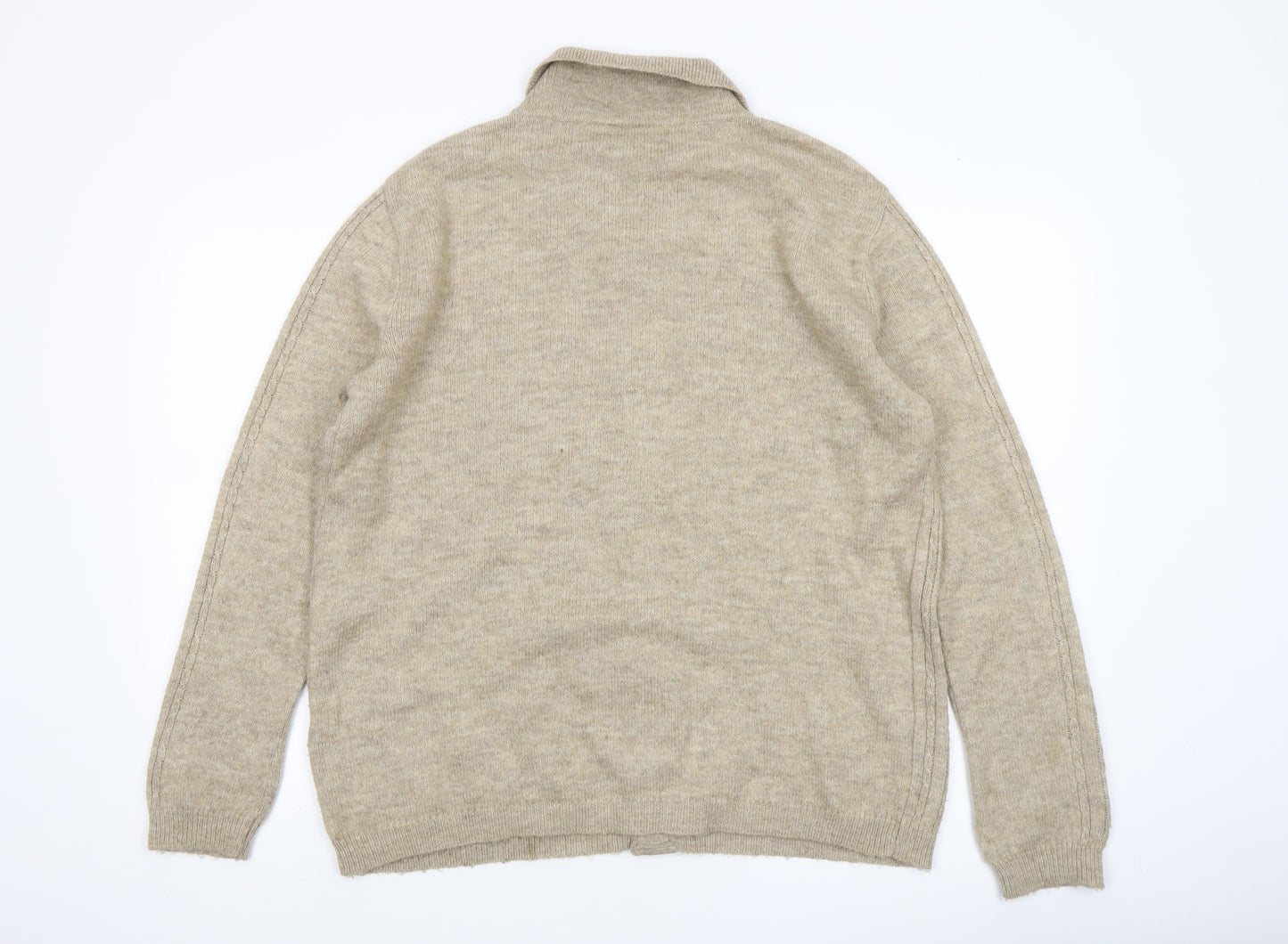 Reclaimed Vintage Men's Beige Wool Collared Cardigan Size S