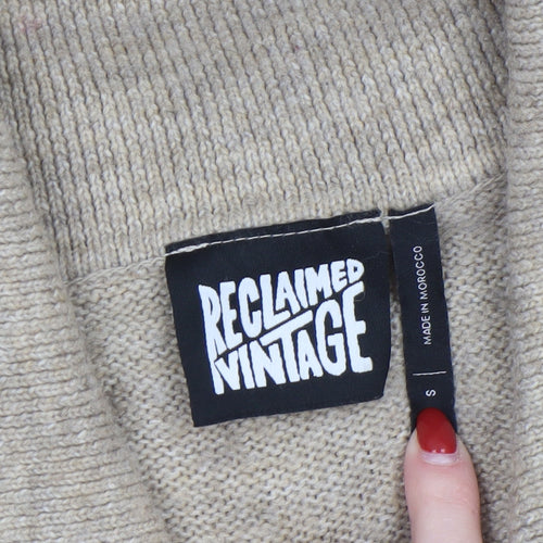 Reclaimed Vintage Men's Beige Wool Collared Cardigan Size S