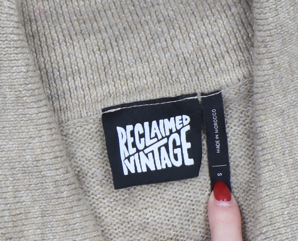 Reclaimed Vintage Men's Beige Wool Collared Cardigan Size S