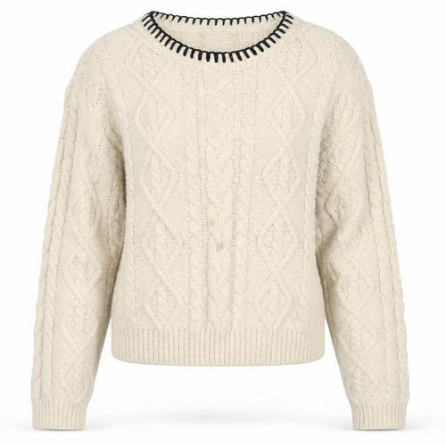 MNG Women’s Ivory Cable-Knit Wool Blend Crew Neck Jumper Size M