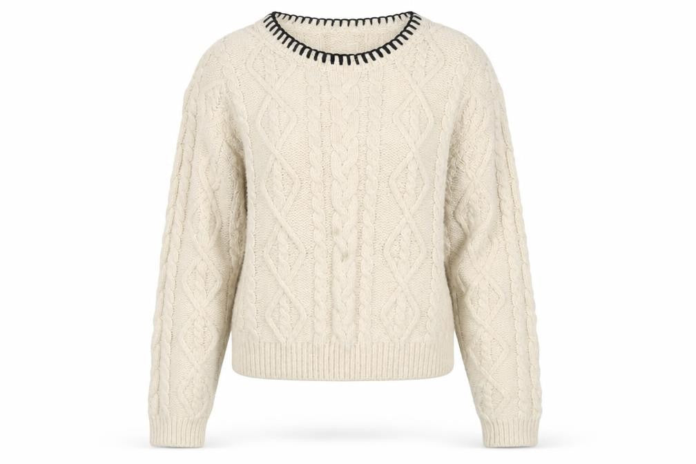 MNG Women’s Ivory Cable-Knit Wool Blend Crew Neck Jumper Size M
