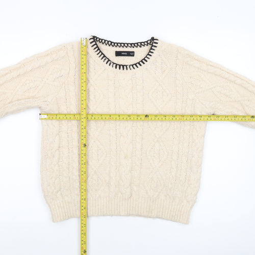 MNG Women’s Ivory Cable-Knit Wool Blend Crew Neck Jumper Size M