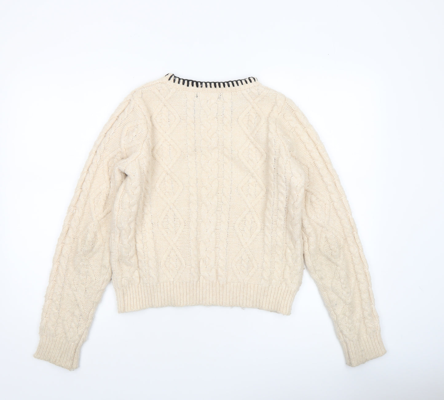 MNG Women’s Ivory Cable-Knit Wool Blend Crew Neck Jumper Size M