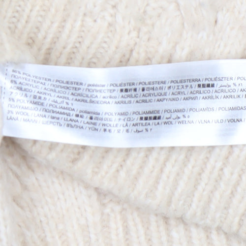 MNG Women’s Ivory Cable-Knit Wool Blend Crew Neck Jumper Size M