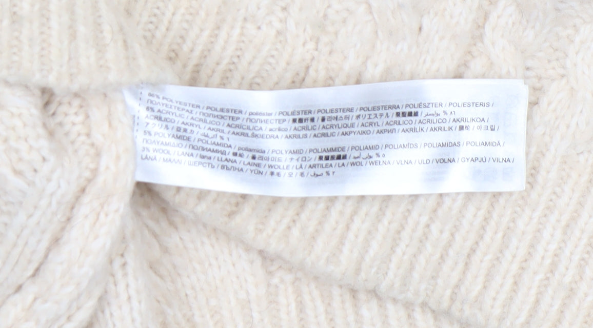 MNG Women’s Ivory Cable-Knit Wool Blend Crew Neck Jumper Size M