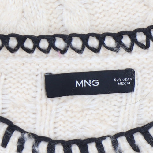 MNG Women’s Ivory Cable-Knit Wool Blend Crew Neck Jumper Size M