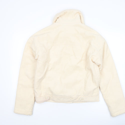 Primark Women Beige Corduroy Fur Collar Lined Jacket Size 6