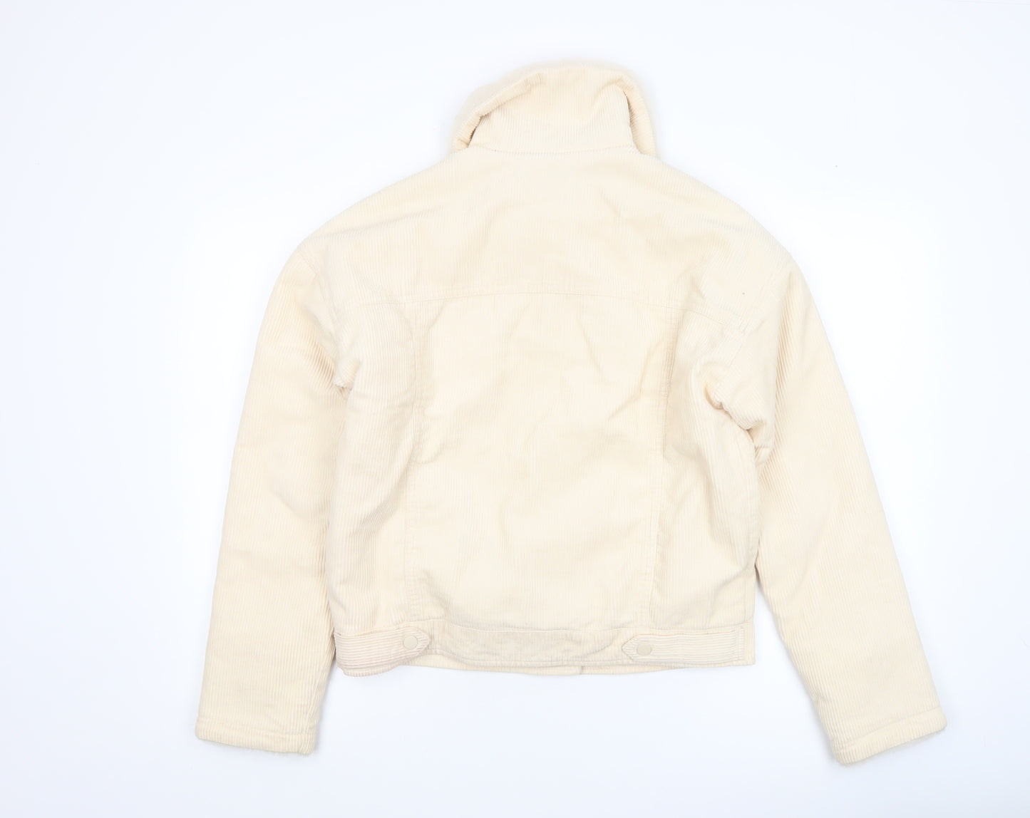 Primark Women Beige Corduroy Fur Collar Lined Jacket Size 6