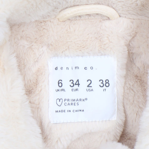 Primark Women Beige Corduroy Fur Collar Lined Jacket Size 6