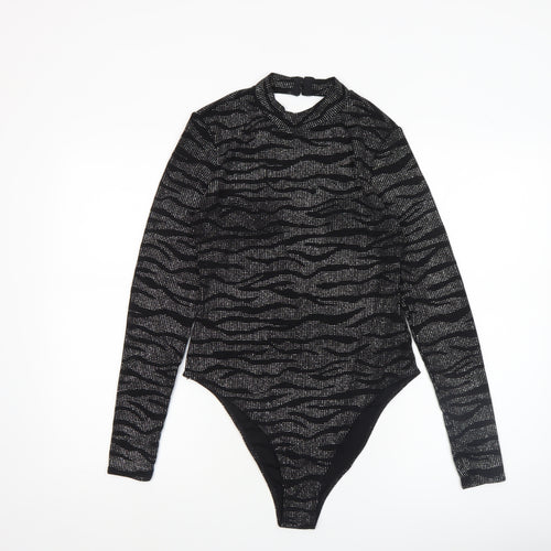 H&M Divided Women's Black Metallic Long Sleeve Bodysuit UK 12