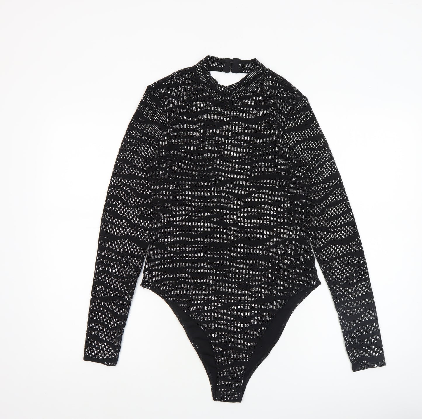 H&M Divided Women's Black Metallic Long Sleeve Bodysuit UK 12