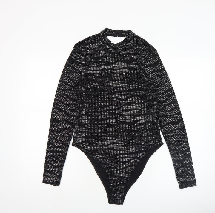 H&M Divided Women's Black Metallic Long Sleeve Bodysuit UK 12