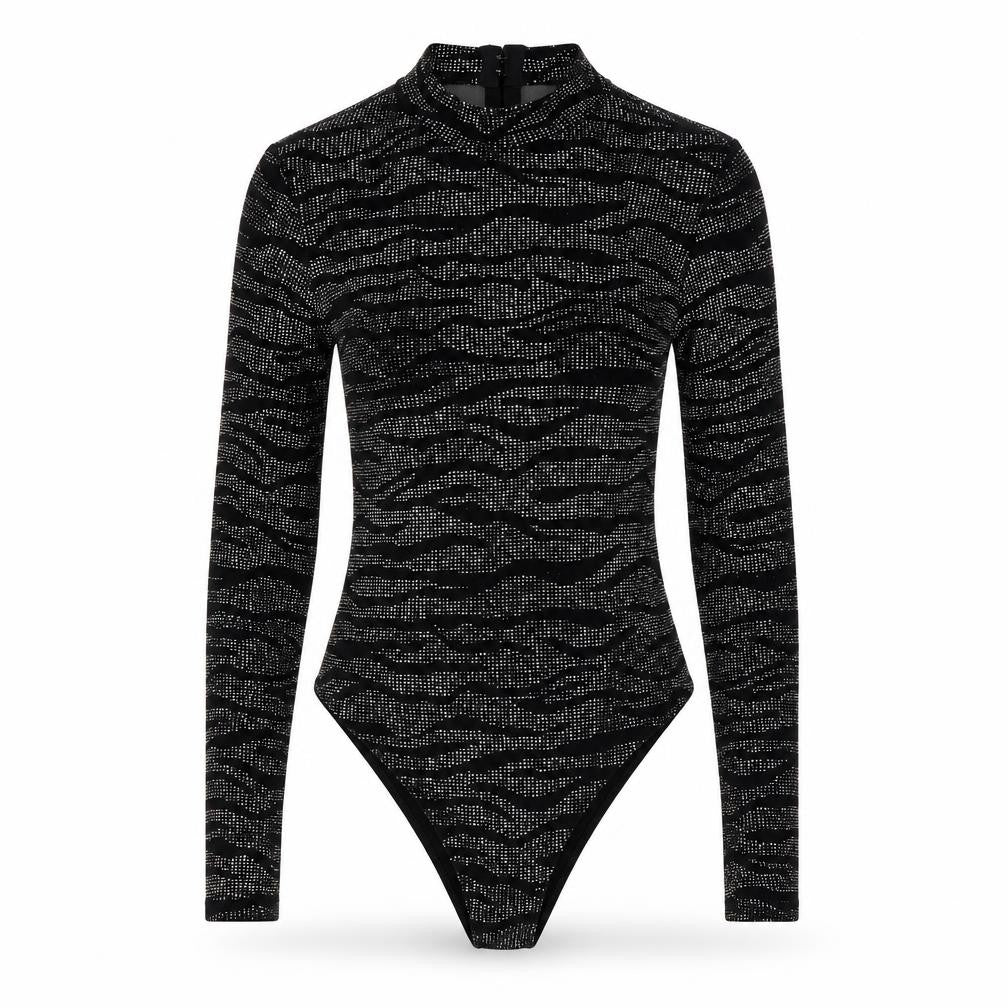 Front view of H&M Divided Women's Black Metallic Long Sleeve Bodysuit UK 12