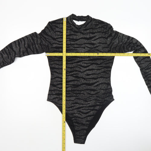 H&M Divided Women's Black Metallic Long Sleeve Bodysuit UK 12
