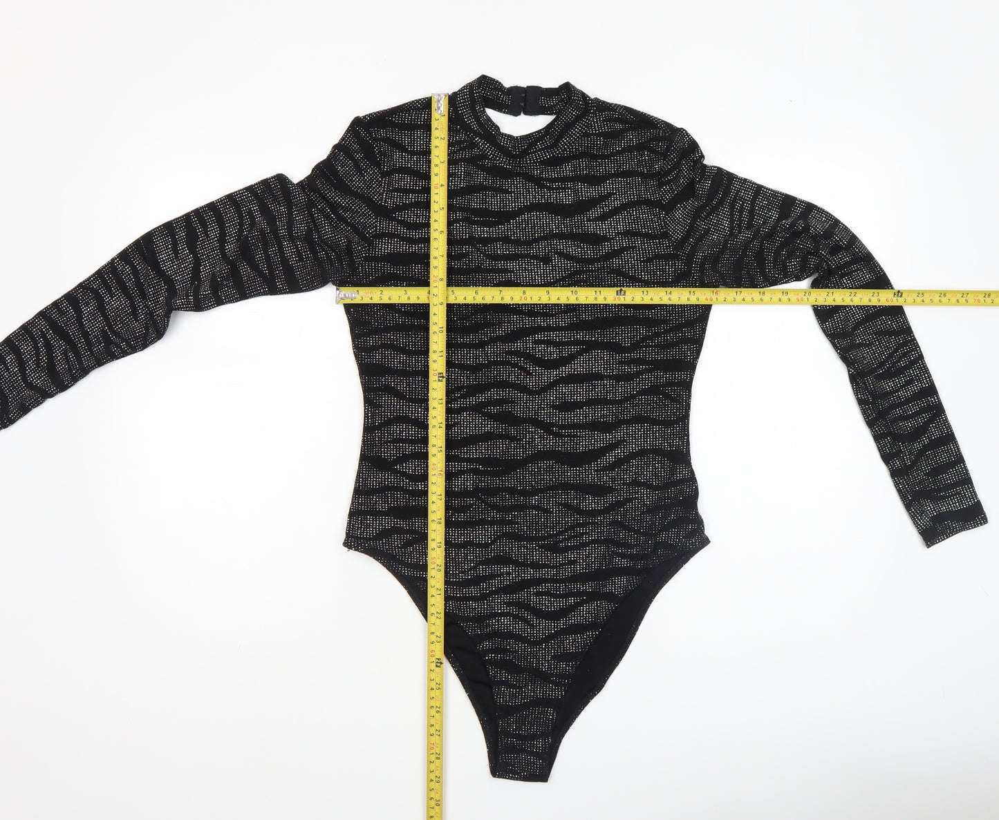 H&M Divided Women's Black Metallic Long Sleeve Bodysuit UK 12