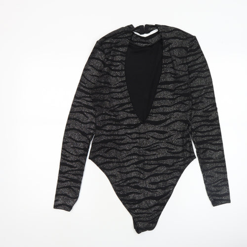 H&M Divided Women's Black Metallic Long Sleeve Bodysuit UK 12