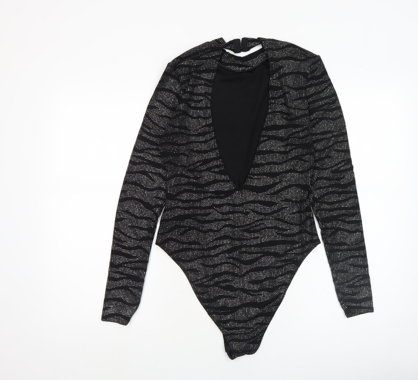 H&M Divided Women's Black Metallic Long Sleeve Bodysuit UK 12