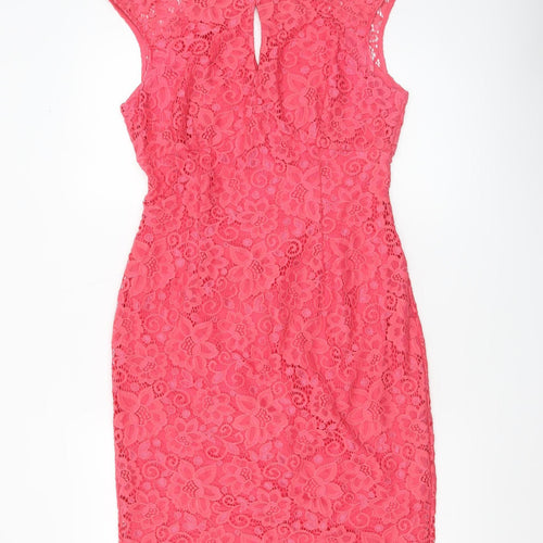 Wallis Women Pink Floral Lace Sheath Knee Length Dress UK 12