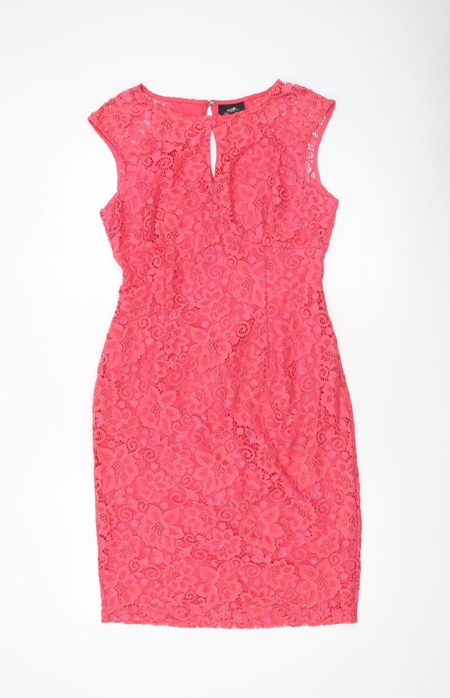 Wallis Women Pink Floral Lace Sheath Knee Length Dress UK 12