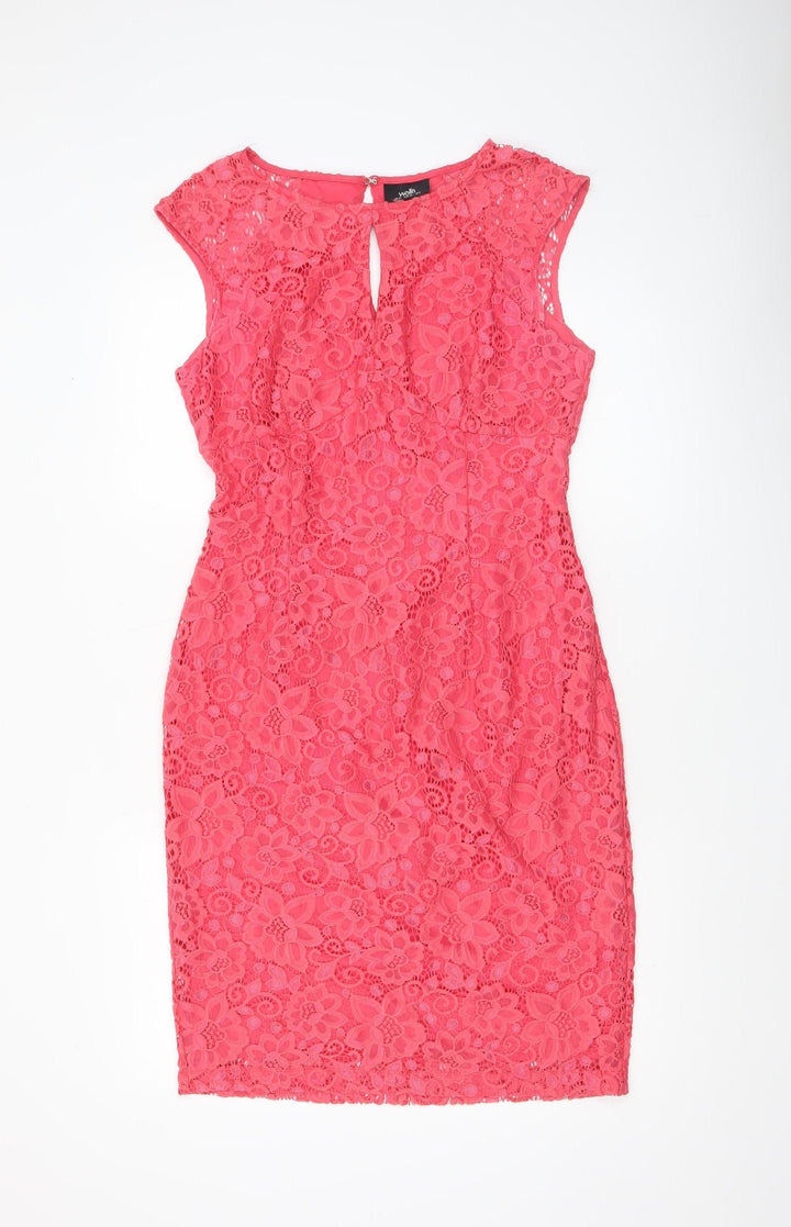 Wallis Women Pink Floral Lace Sheath Knee Length Dress UK 12