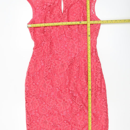 Wallis Women Pink Floral Lace Sheath Knee Length Dress UK 12