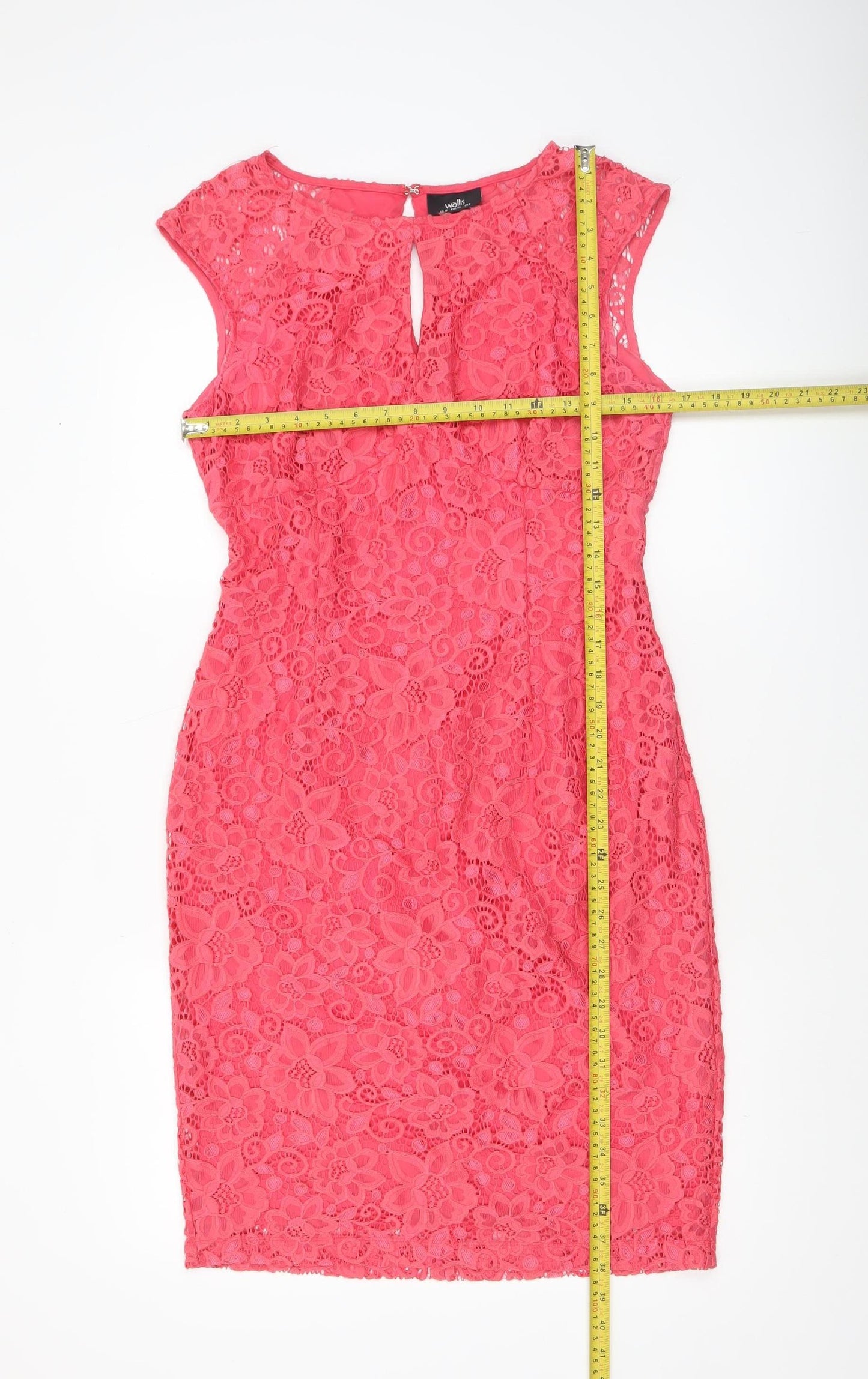 Wallis Women Pink Floral Lace Sheath Knee Length Dress UK 12