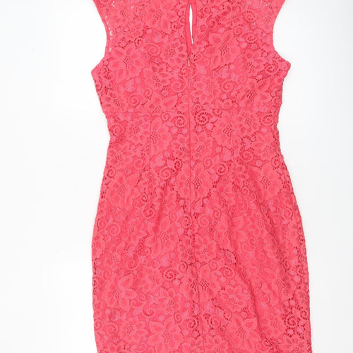 Wallis Women Pink Floral Lace Sheath Knee Length Dress UK 12