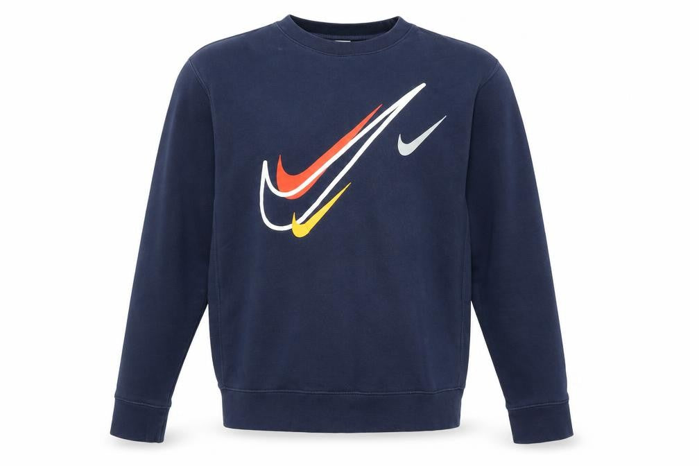 Front view of Nike Men's Blue Graphic Logo Pullover Sweatshirt, size S