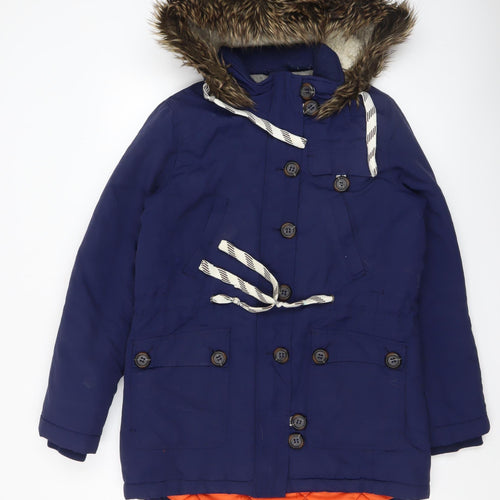 Bellfield Women's Blue Faux Fur Hooded Parka Coat Size 10