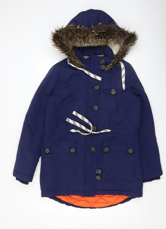 Bellfield Women's Blue Faux Fur Hooded Parka Coat Size 10