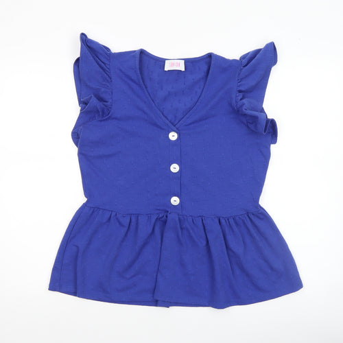Savida Women Blue Flutter Sleeve V-Neck Tunic Blouse Size 12