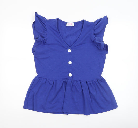 Savida Women Blue Flutter Sleeve V-Neck Tunic Blouse Size 12