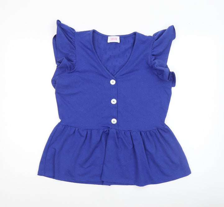 Savida Women Blue Flutter Sleeve V-Neck Tunic Blouse Size 12