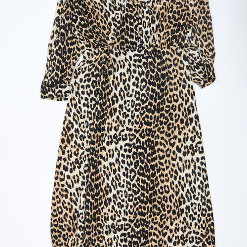 Sfera Women Beige Leopard Print Midi Wrap Dress Size 12