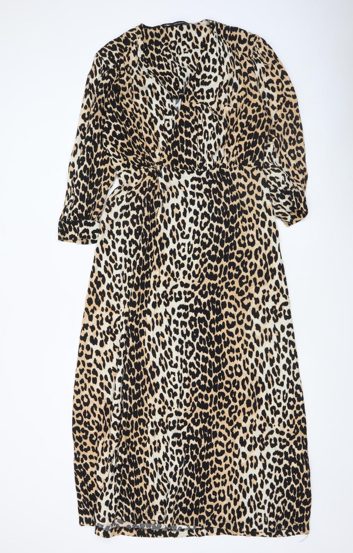 Sfera Women Beige Leopard Print Midi Wrap Dress Size 12