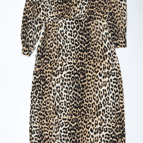 Sfera Women Beige Leopard Print Midi Wrap Dress Size 12